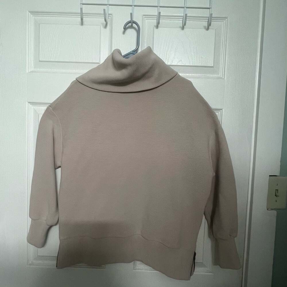Varley Milton Ottoman High Neck Zip Beige Pullover Sweatshirt Sz S Clean Girl